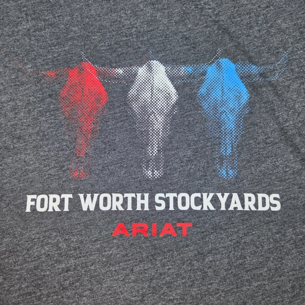 Ariat Fort Worth Stockyards Graphic T-Shirt Mens XL Longhorn Skull Charcoal Gray